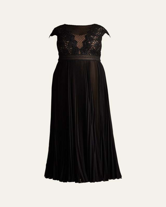 Plus Size Sequin Lace & Pleated Chiffon Gown
